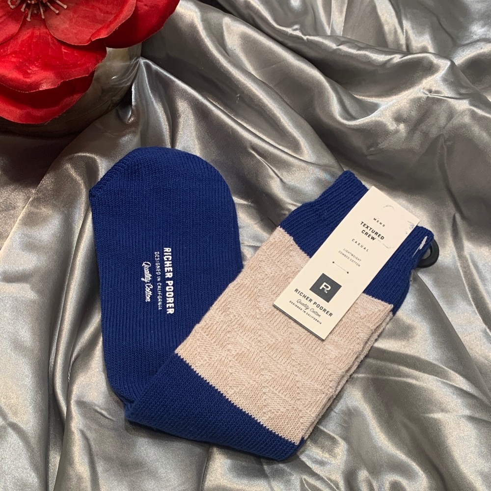 🌹Richer Poorer • New Men' Blue and Cream Double Knit Casual Socks! Cool Daddy!!
